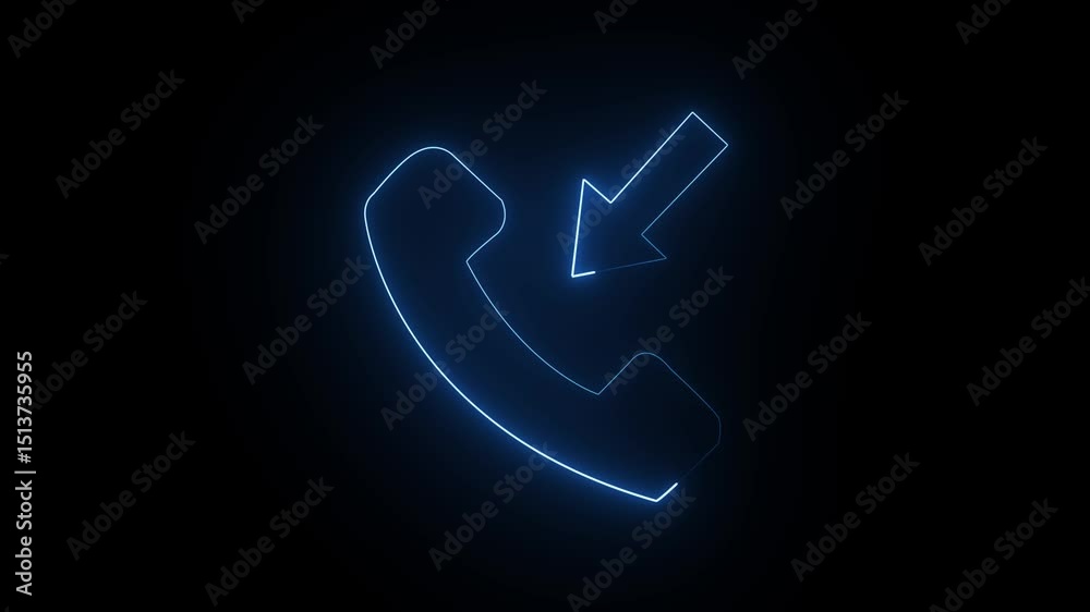 blue Neon mobil call forwarding icon glowing black background animation.