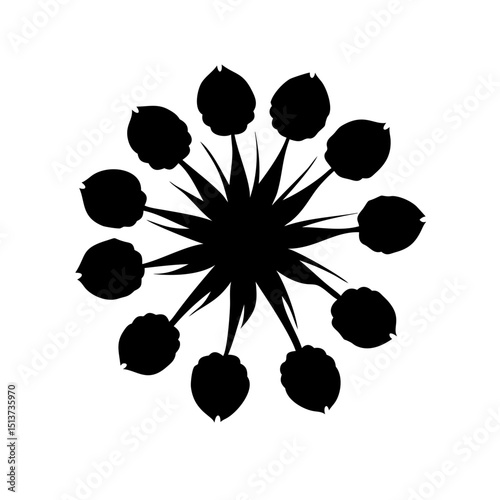 Silhouette dense radial bloom with many petals icon on transparent background for web and graphic design