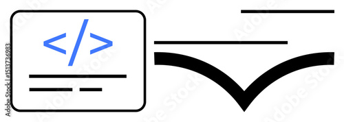 Code snippet with HTML tags transforming into streamlined data flow, depicting efficiency, transformation, and organization. Ideal for coding, technology, process, development, transformation