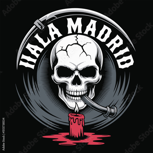 Hala Madrid Gothic T-Shirt Design – Scythe, Wings & Candle Tribute Graphic