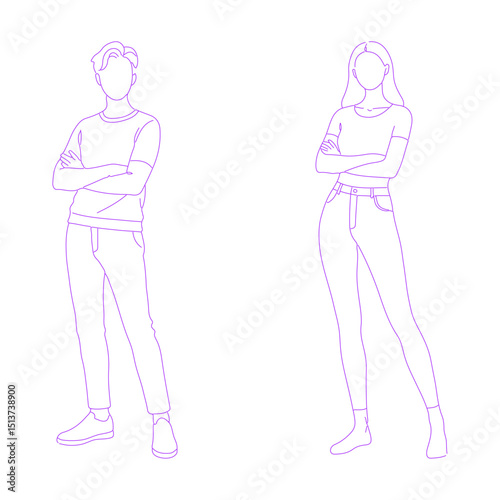 person arms crossed pose lineart illustration