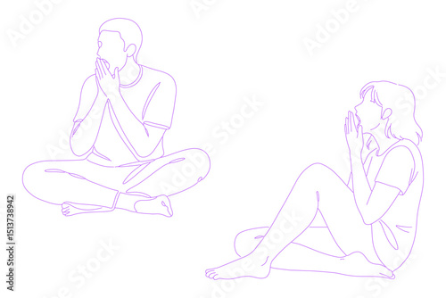 person yawning pose lineart illustration