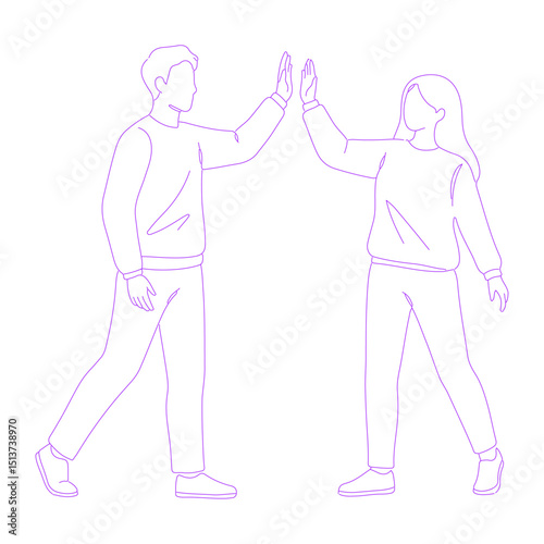 two people giving each other a high five pose lineart illustration