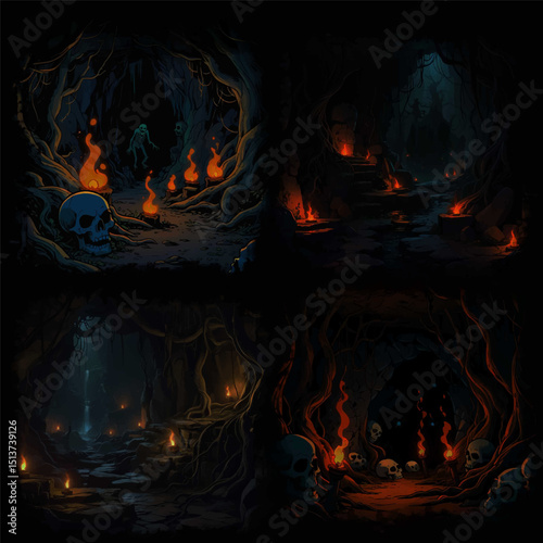 Mysterious cave forest background for halloween