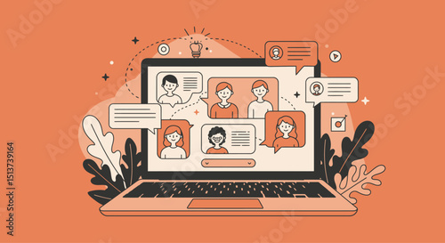 Laptop with music notes icon, a flat vector illustration of technology and digital media concept design