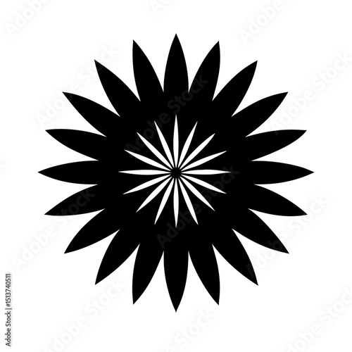 Silhouette layered petals in radial vibrant burst icon on transparent background for web and graphic design