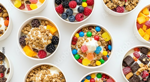 Summer Frozen Yogurt Cups with Toppings Variety