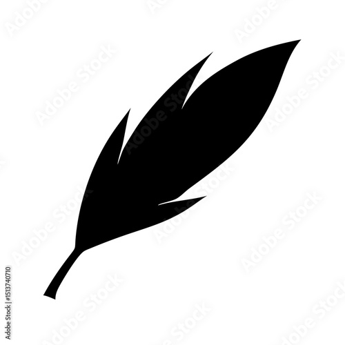 Silhouette long smooth leaf with thick base icon on transparent background for web and graphic design