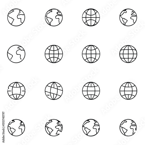 Earth Globe Icons Line Art Set for Global Concepts and Design