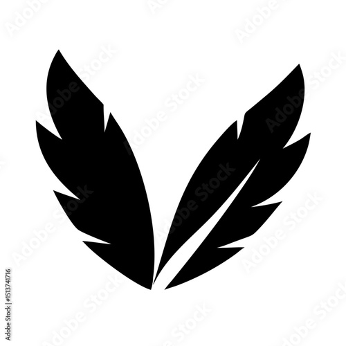 Silhouette outstretched feather wings icon on transparent background for web and graphic design
