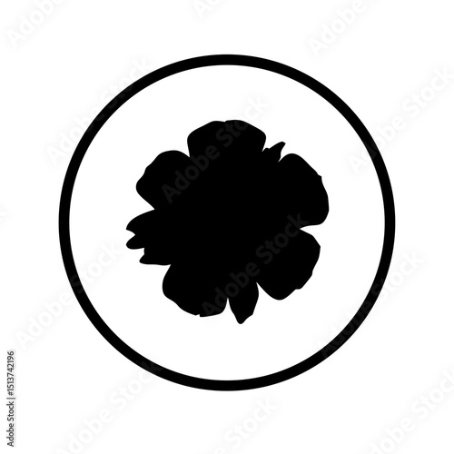Silhouette rough circular flower icon on transparent background for web and graphic design