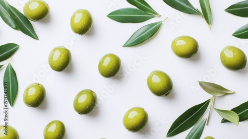 Wallpaper Mural Green Olives and Leaves Flatlay Pattern, Food Photography, Olive Branch Olive, Greenery Torontodigital.ca