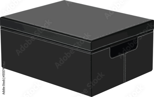 Elegant Black Faux Leather Storage Box Vector Illustration.