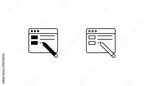 Content Writing icons set Line and Glyph black vector icon stock illustration