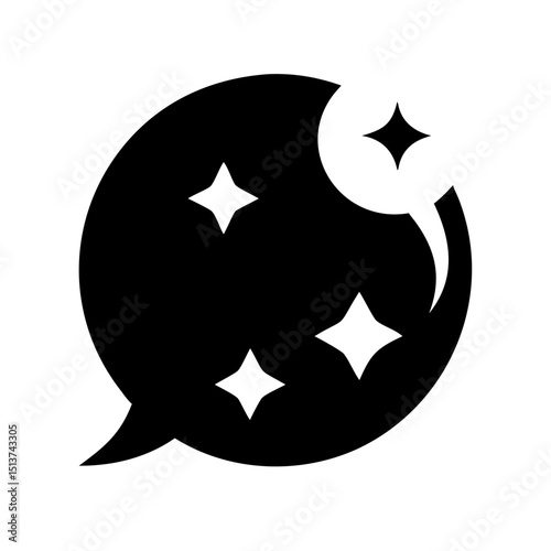 Silhouette rounded boom bubble with spark accents icon on transparent background for web and graphic design