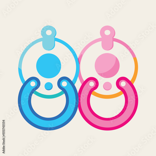 Vector Illustration of Pink and Blue Pacifiers for Baby Girl and Boy