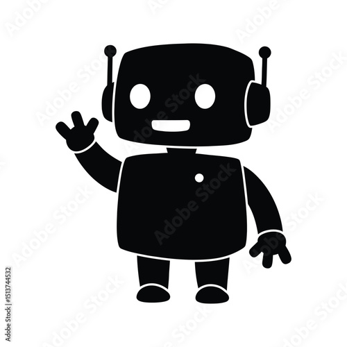 Friendly black silhouette robot waving hello greeting