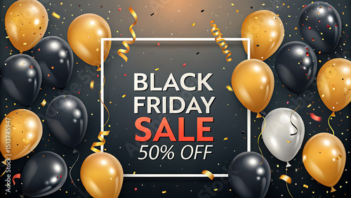 Black friday sale up to 50% off text over colorful fall leaves background. Word Black friday with colorful leaves. Creative nature concept. 50% off discount promotion sale poster, banner, ads