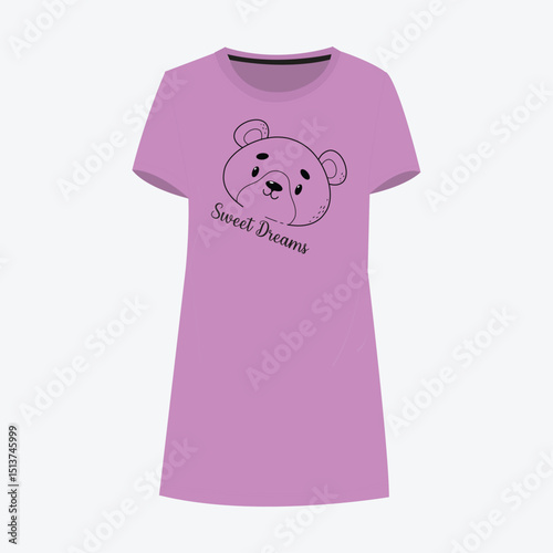 FLAT SKETCH OF NIGHTWEAR DRESS FOR WOMEN AND TEEN GIRLS IN EDITABLE VECTOR FILE

