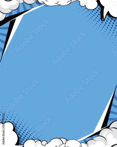 Comic Strip Frame: A classic comic book frame, featuring a dynamic cloud and speech bubble border, designed to grab attention and highlight the creative space within. 