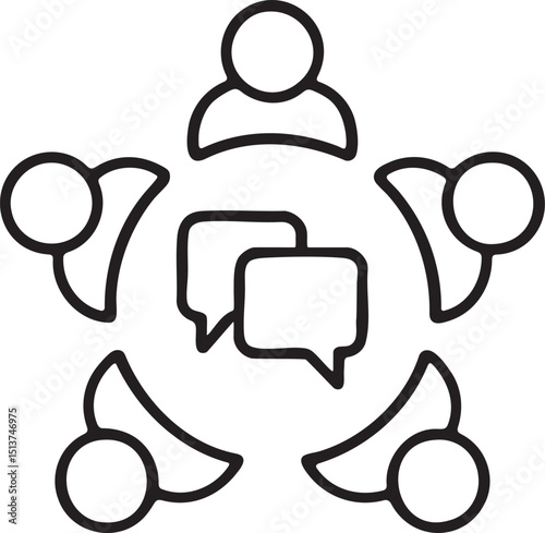 Team Meeting Discussion Icon with People and Speech Bubbles in a Circle
