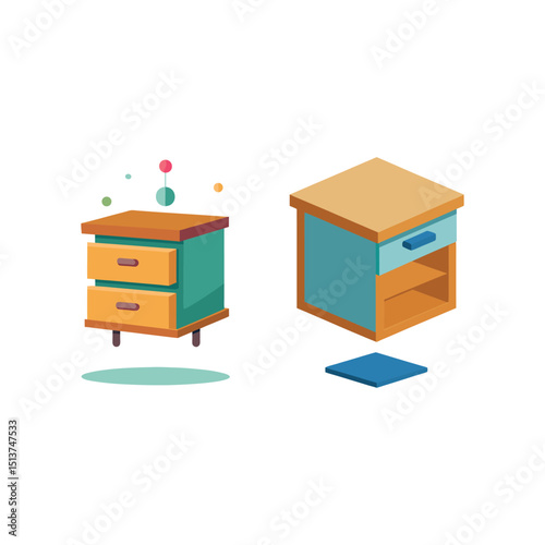 Vector art of Two cartoon nightstands isolated on white background illustration