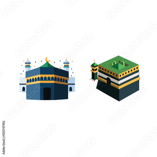 Vector art of Two depictions of the Kaaba isolated on white background