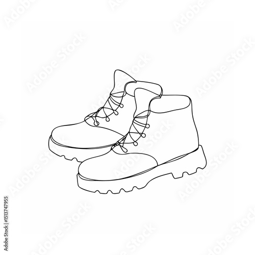 Minimalist linear illustration of a pair of modern combat boots on a white background