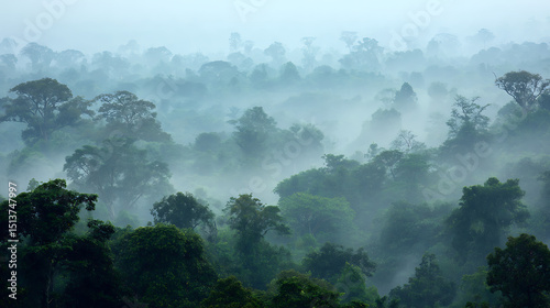 Post-Rain Mist In Congo Rainforest With Hidden Canopy And Humid Atmosphere, Ideal For Climate Visuals
