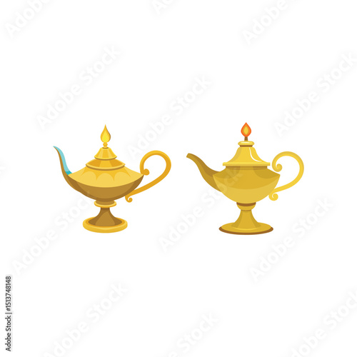 Vector art of Two golden genie lamps isolated on white background