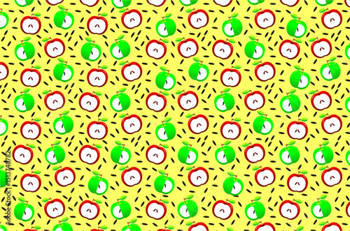 Seamless pattern of cute red apples and green apples. Seamless pattern of doodle fruit apple. Seamless pattern of sweet red and green apples.