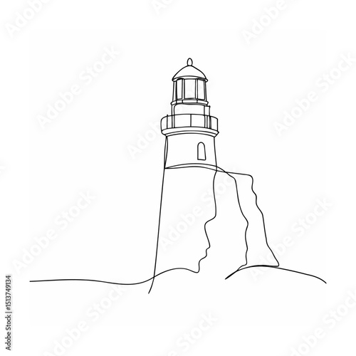 Minimalist linear lighthouse design illustrating coastal navigation and guiding light on the shore