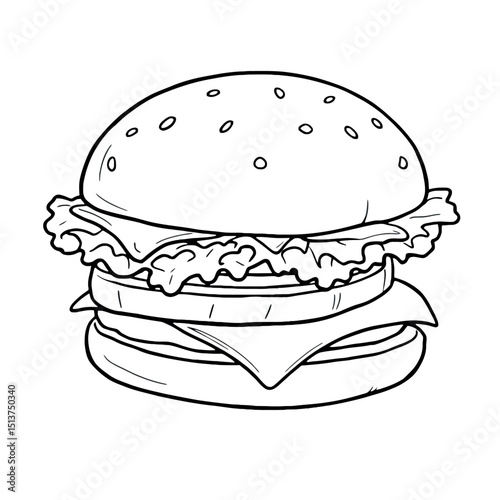Delicious Burger Coloring Page Delight An Engaging And Creative Line Art Illustration