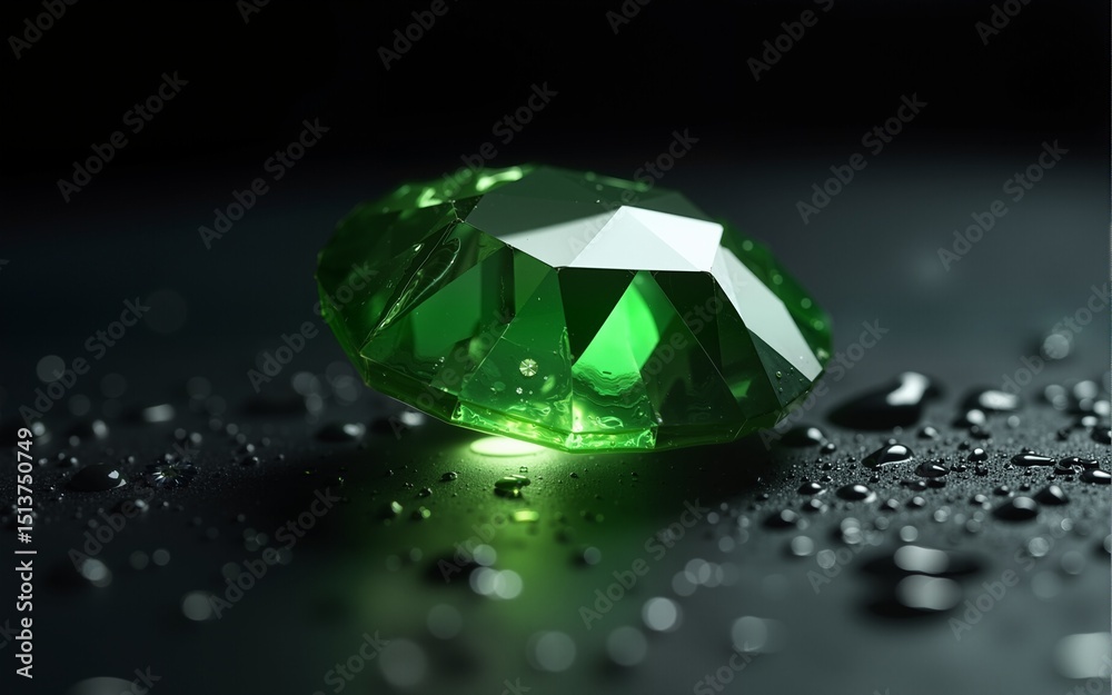 Green Diamond on Dark Wet Surface. High quality Green Diamond on Dark Wet Surface. High quality