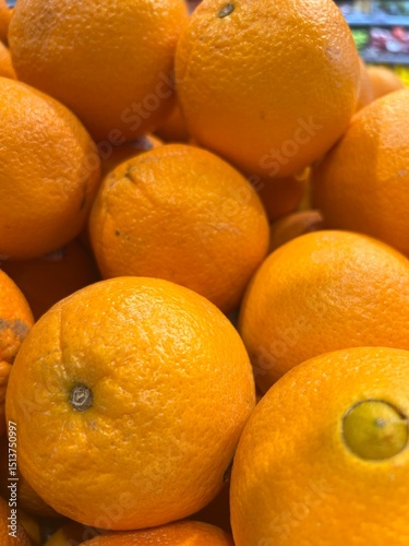 Fresh Oranges Displayed in Grocery Market