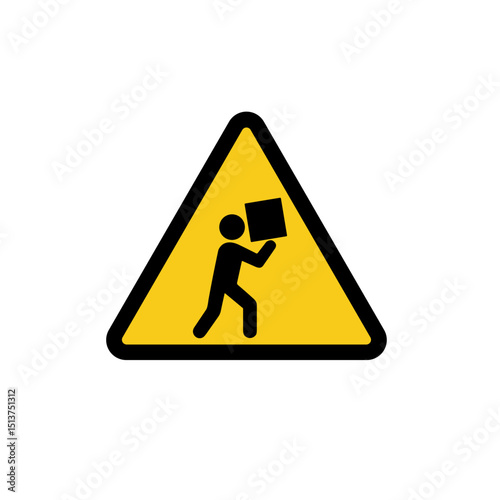 Construction warning sign depicting worker lifting a box  