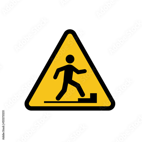 Caution sign depicting person stepping over obstacle in yellow  