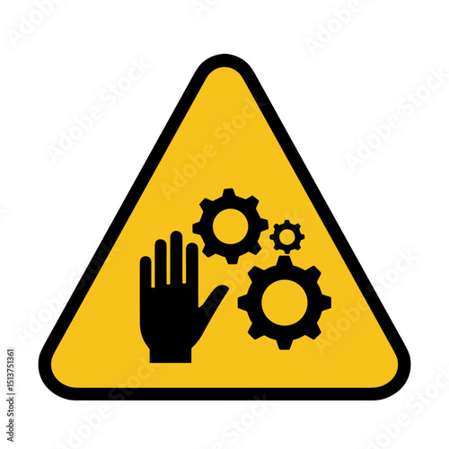 Caution sign with hand and gears on a yellow background  