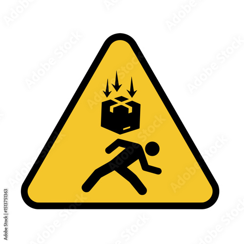 Safety warning sign depicting falling hazard with a box  
