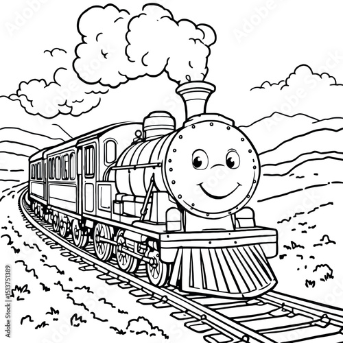 Adorable Locomotive Express Train On Tracks Coloring Page for Creative Kids Learning Fun
