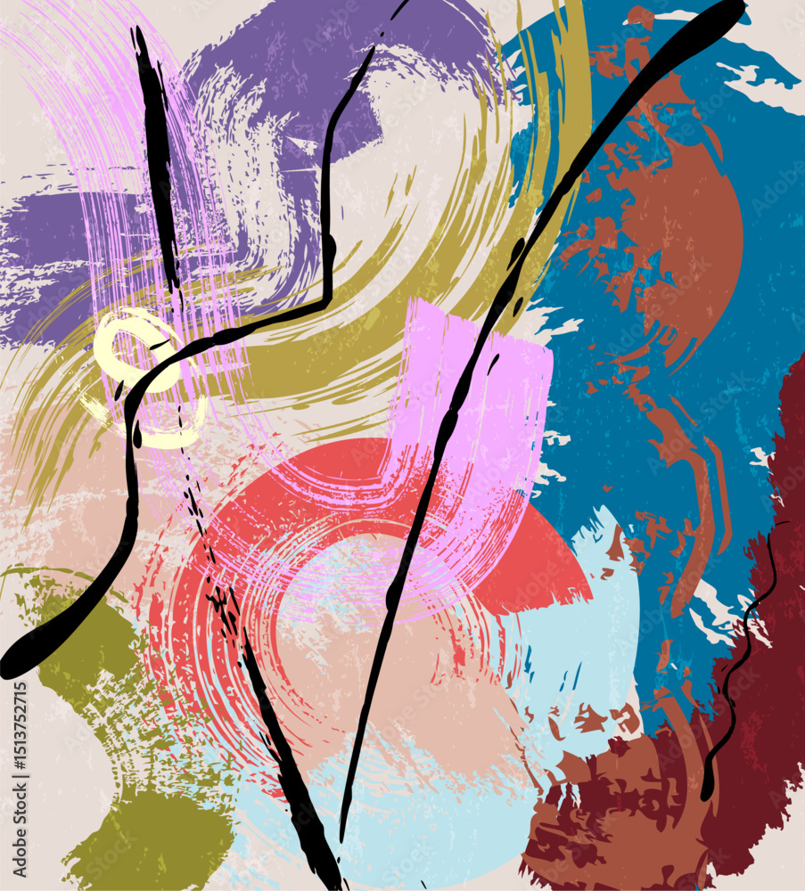 Fotobehang Abstract met Penseelstreken abstract colorful background, illustration with lines, waves, circle, paint strokes and splashes #1513752715