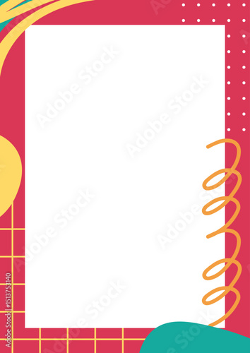 Abstract Design Frame: A vibrant and contemporary abstract design frame, ready for adding your own content, featuring playful shapes, colors, and a clean central space. 