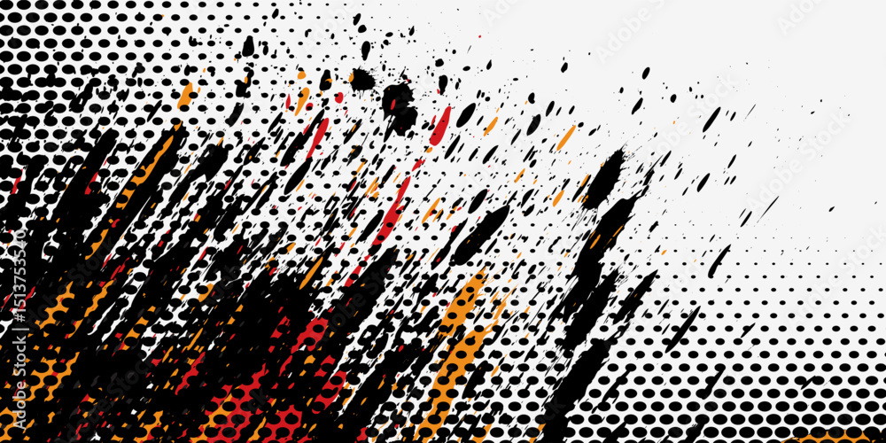 Sublimation jersey design vector grunge brush splash background, techno sporty elements wallpaper, black white yellow pink color combination, sportswear shirt