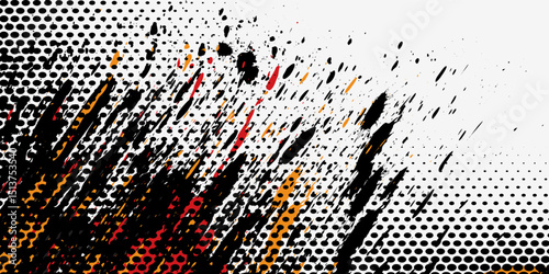 Sublimation jersey design vector grunge brush splash background, techno sporty elements wallpaper, black white yellow pink color combination, sportswear shirt