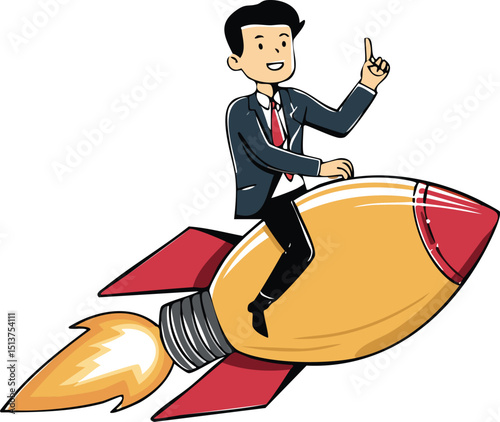 Businessman Riding Rocket Launch