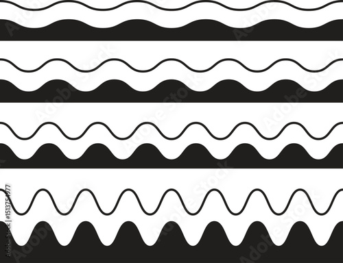 Seamless Wave and Zigzag Pattern Set on White Background.