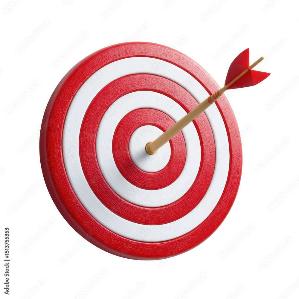Red and white target with arrow centered isolated on transparent background Red and white target with arrow centered isolated on transparent background