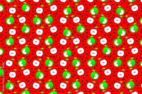 Seamless pattern of cute red apples and green apples. Seamless pattern of doodle fruit apples. Seamless pattern of sweet red and green apples.