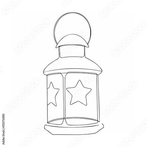 Simple outline drawing of a lantern featuring decorative star shapes isolated on white