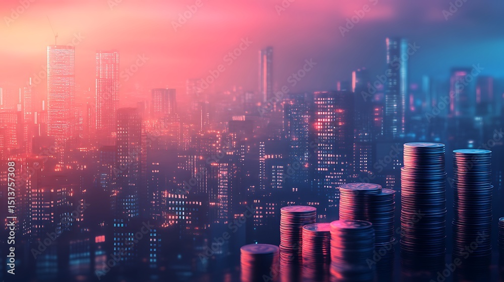 Fototapeta premium Futuristic Cityscape with Financial Growth Symbolism